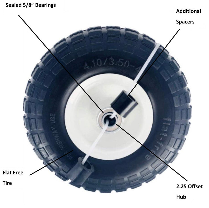 Qty 2 -  10”  Flat Free Tire 4.10/3.50-4", (918) Hand Truck, All-Purpose Utility Tire on Wheel Assembly for Air Compressors, Hand Trucks, All Purpose